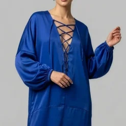 Helene Galwas Kleid aus Satinseide IVANARE blau Midikleid