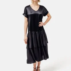 Helene Galwas Kurzarmkleid AVARE schwarz Midikleid
