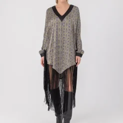 Helene Galwas Seidenponcho Kleid JENNIFER silber Midikleid
