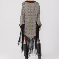 Helene Galwas Seidenponcho Kleid JENNIFER silber Midikleid