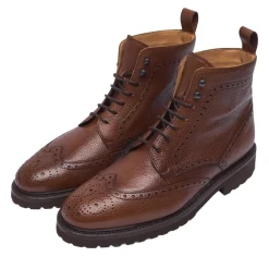 Henry Stevens Der handgemachte Winston Full-Brogue Derby Boot in mittel-braun Schnürstiefel