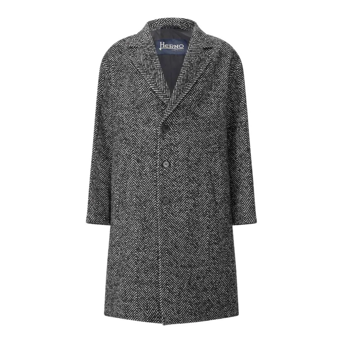 Herno Mantel mit Fischgrätenmuster Schwarz Wollmantel