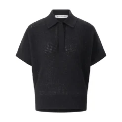 Iris von Arnim Kurzarmpullover Paloma aus Kaschmir-Mix Schwarz Poloshirt