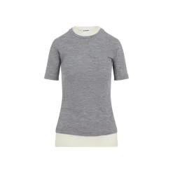 Jil Sander Heather Grey Knit Top With Off-White Accents Multicolor T-Shirt