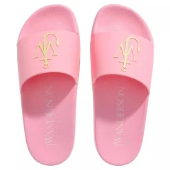 J.W.Anderson Slide Rubber 321 Pink + Logo Light Green Slides