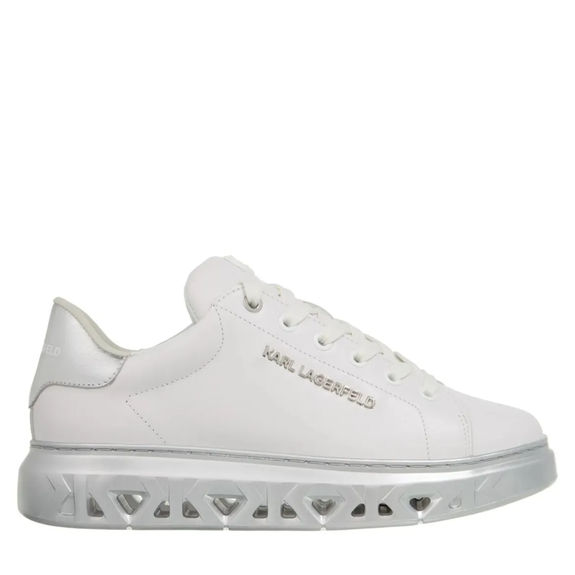 Karl Lagerfeld Kapri Kite Lo Lace Lthr White Lthr W/Silver Low-Top-Sneaker