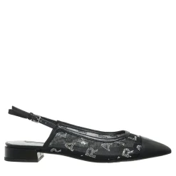 Karl Lagerfeld Kerrie Rhinestone Sling Black Mesh W/Silver Sandalen