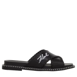 Karl Lagerfeld Kleo Whipstitch Krosstrap Black Lthr Slides