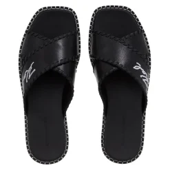 Karl Lagerfeld Kleo Whipstitch Krosstrap Black Lthr Slides