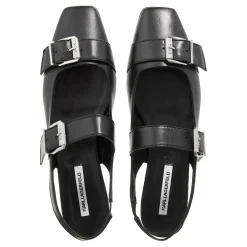 Karl Lagerfeld Konnie Double Strap Pump Black Lthr w/Silver Pumps