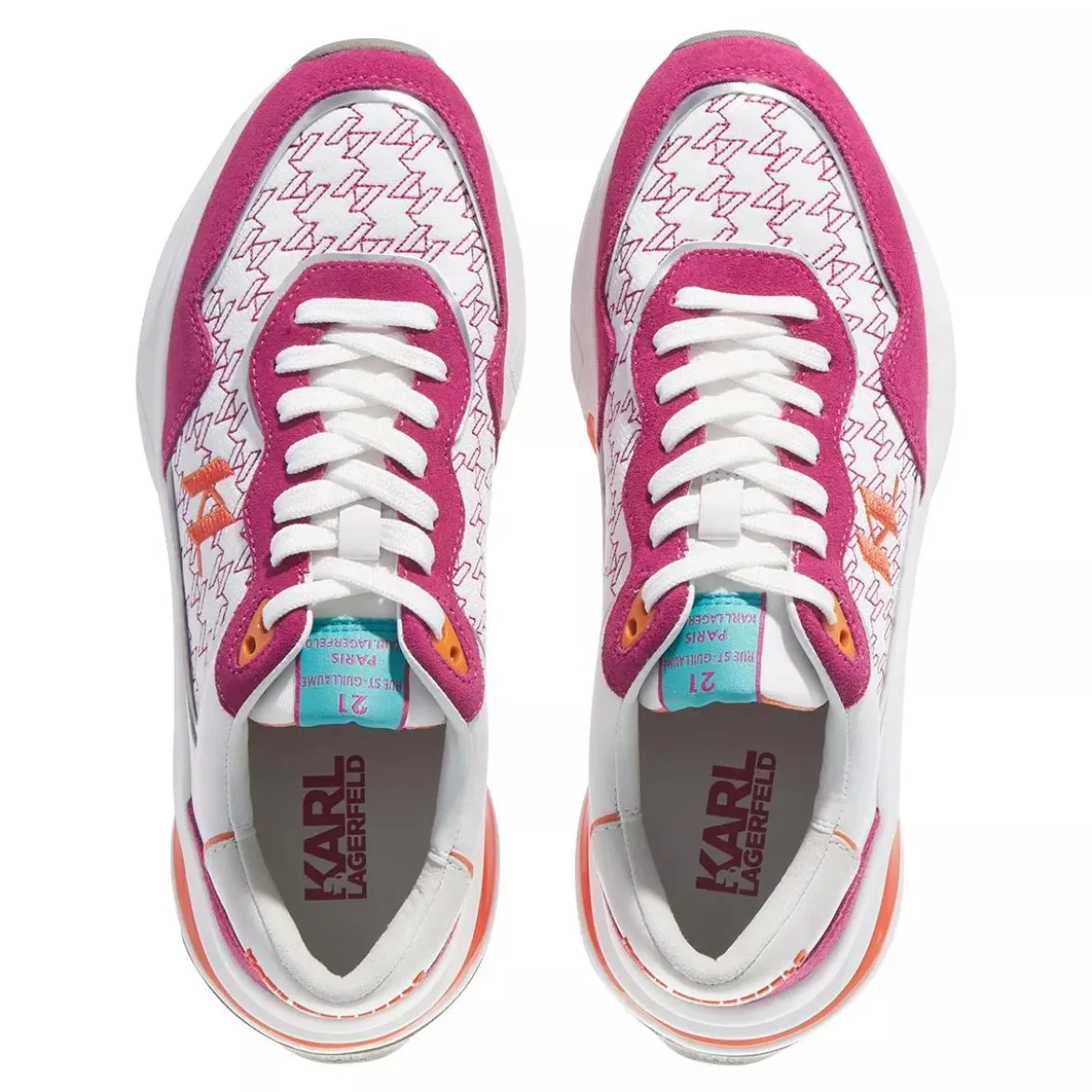 Karl Lagerfeld Lux Finesse Monogram Lace Lo Pink Lthr & Text w/White Low-Top-Sneaker