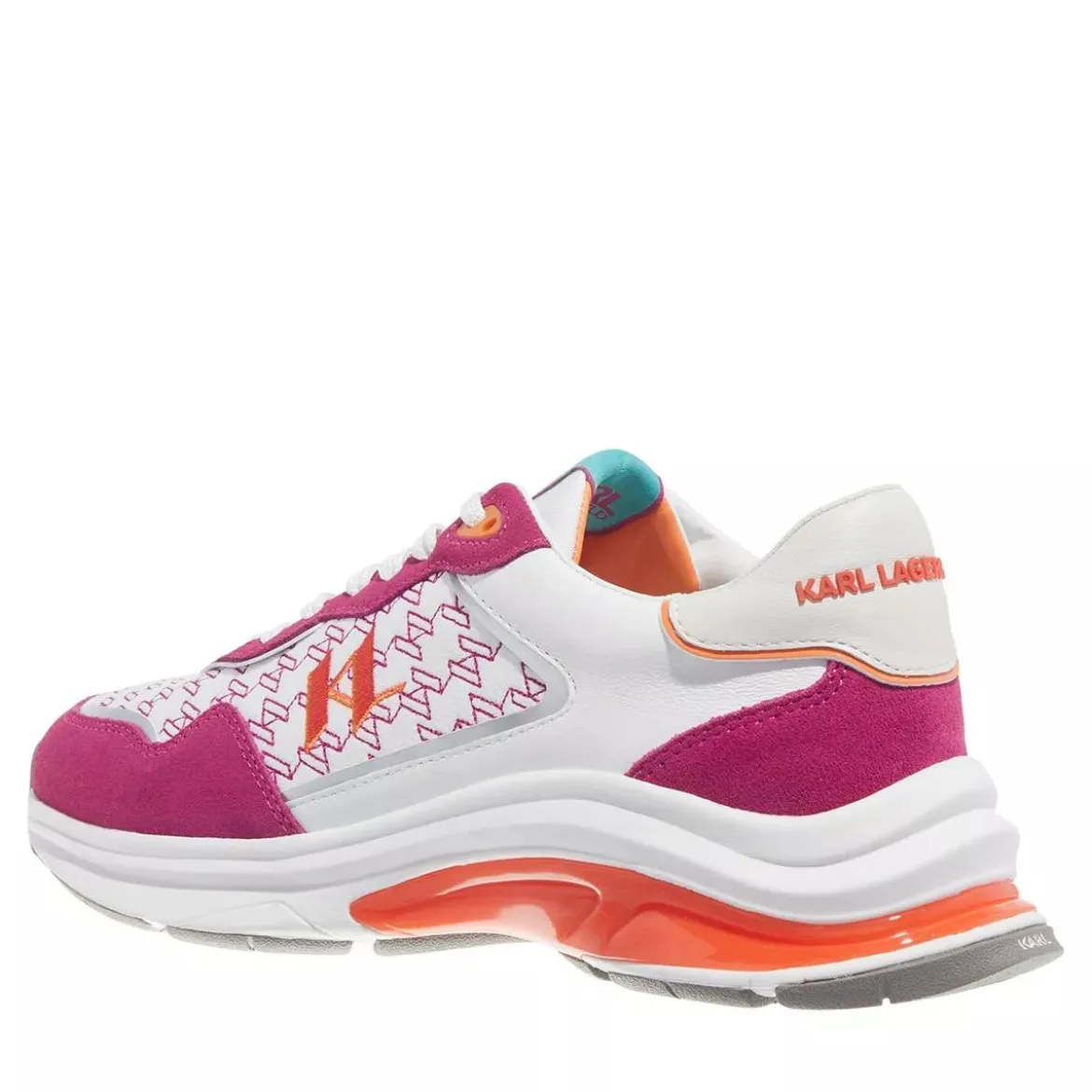 Karl Lagerfeld Lux Finesse Monogram Lace Lo Pink Lthr & Text w/White Low-Top-Sneaker