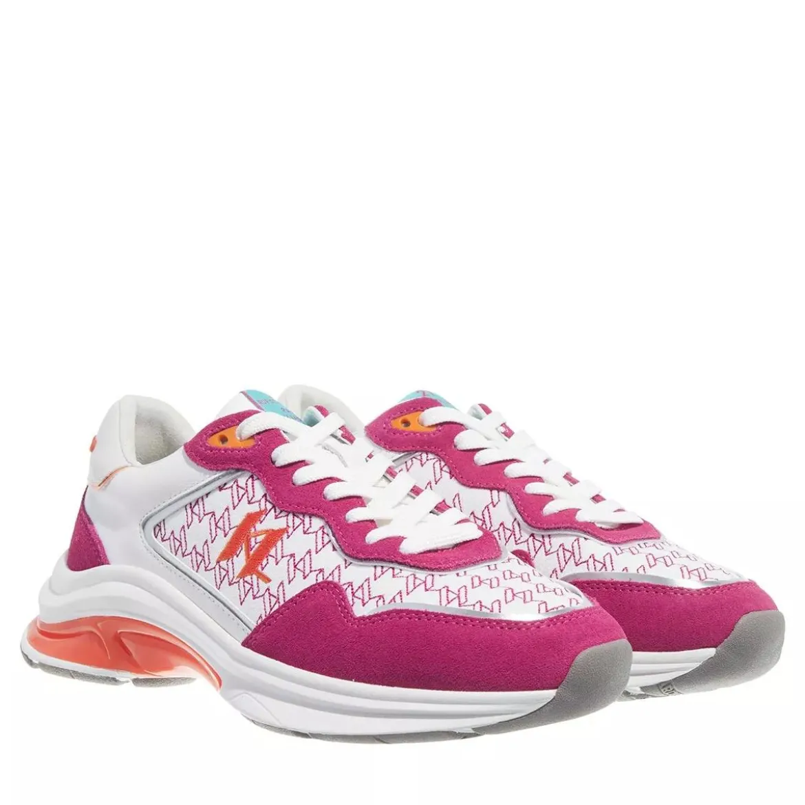 Karl Lagerfeld Lux Finesse Monogram Lace Lo Pink Lthr & Text w/White Low-Top-Sneaker