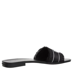 Karl Lagerfeld Skoot Ii Border Slide Black Canvas Slides