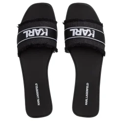 Karl Lagerfeld Skoot Ii Border Slide Black Canvas Slides