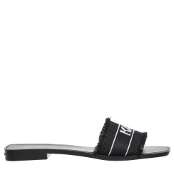 Karl Lagerfeld Skoot Ii Border Slide Black Canvas Slides