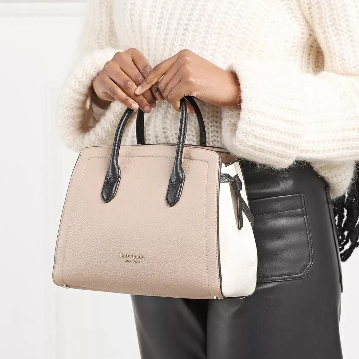 Kate Spade New York Knott Colorblocked Pebbled Leather Medium Satchel Kraft Paper Multi Tote