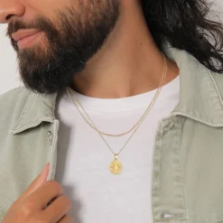 Kuzzoi Halskette Herren Layer Erbskette Kompass 925 Sterling Silber gold Mittellange Halskette