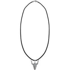 Kuzzoi Halskette Herren Lederkette Stierkopf Oxidiert 925 silber Lange Halskette