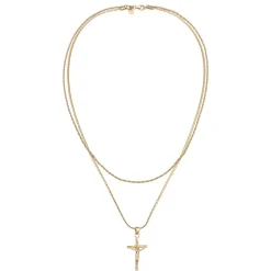 Kuzzoi Halskette Layer Kreuz Kordelkette 925 Silber gold Mittellange Halskette
