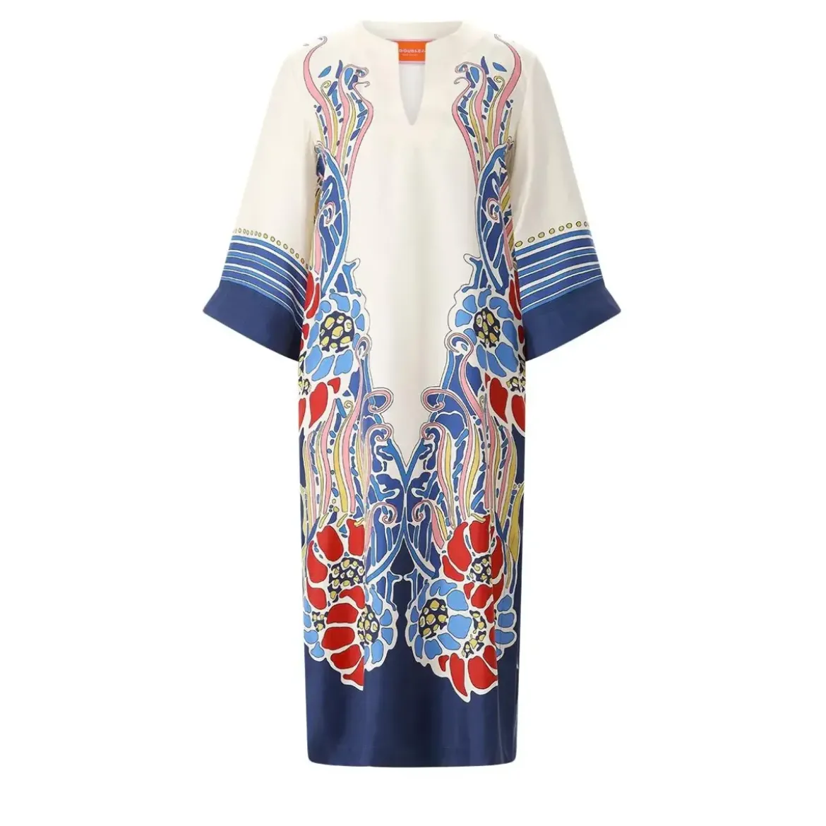 LaDoubleJ Silk Twill Kaftan With Unique Lemuria Motif White Tunika/Kaftan