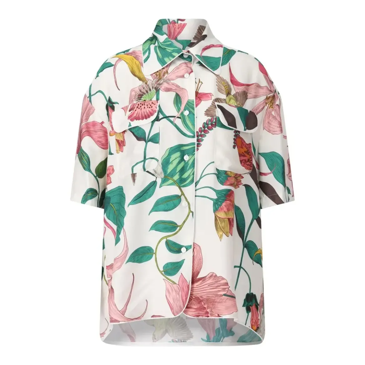 Lavi Oversized Satinbluse Mida mit Muster weiß Bluse