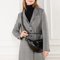 Liebeskind Berlin Moon With Zips Lack Distressed Black Crossbody Bag
