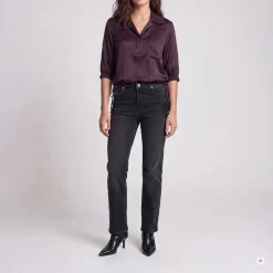 Marc Aurel Das Poloshirt aus Viskose mit Strickkragen aus fli lila Bluse