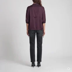 Marc Aurel Das Poloshirt aus Viskose mit Strickkragen aus fli lila Bluse