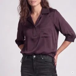 Marc Aurel Das Poloshirt aus Viskose mit Strickkragen aus fli lila Bluse