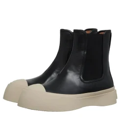 Marni Black Chelsea Boots With Logo Patch In Leather Black Stiefel