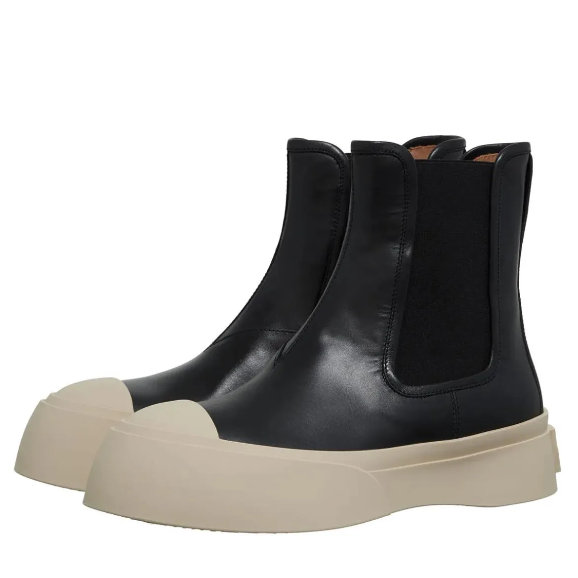 Marni Black Chelsea Boots With Logo Patch In Leather Black Stiefel