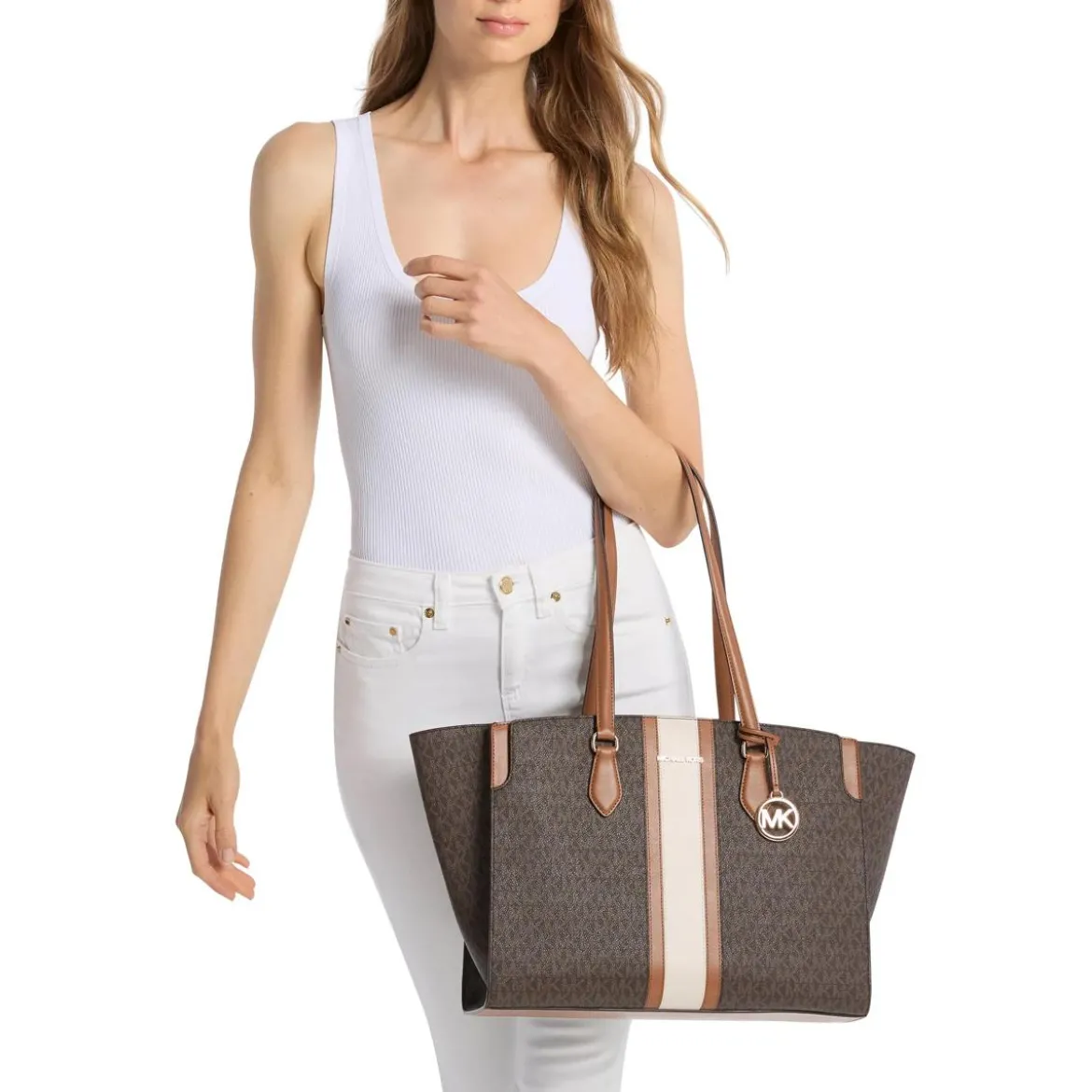 MICHAEL Michael Kors Becca Lg Ew Tote Brn/Acorn Shopper