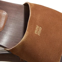 Miu Miu Suede Clog Cannella Slides
