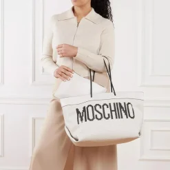 Moschino Black & White Shoulder Bag Fantasy Print White Shopper