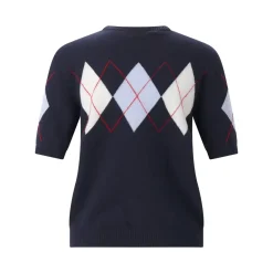MSGM Kurzarmpullover aus Merinowolle und Kaschmir dunkelblau Pullover