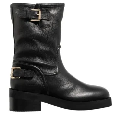 Nubikk Eve Leva Fur Black Grain Biker Boots
