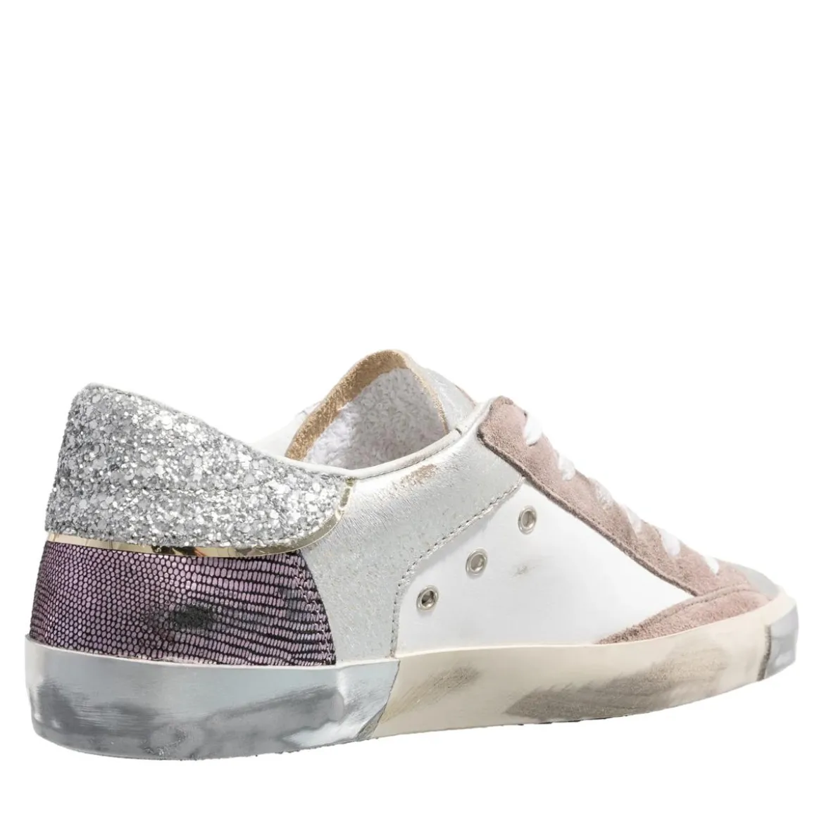 Philippe Model Prsx Low Woman Veau Python Mix_Blanc Violet Low-Top-Sneaker