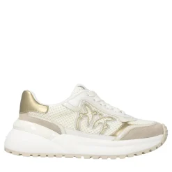Pinko Gem 11 - Sneaker Mirror Leather/Mesh/Cow Suede Mil Milk/Light Gold Low-Top-Sneaker