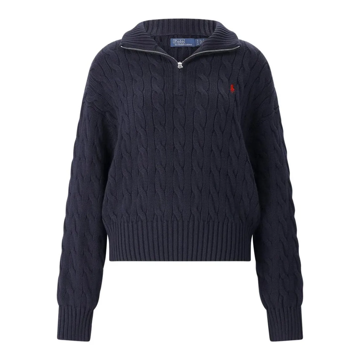 Polo Ralph Lauren Cable-Knit Sweater With Quarter-Zip And Ribbed Cuf Blue Pullover