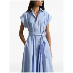 Polo Ralph Lauren Gestreiftes Blusenkleid in Midi-Länge blau Hemdblusenkleid