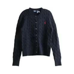 Polo Ralph Lauren Navy Blue Cable-Knit Cardigan With Fitted Silhouet Black Strickjacke