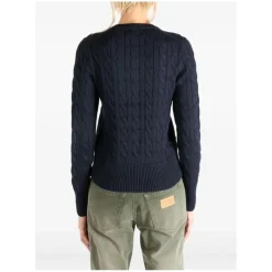 Polo Ralph Lauren Navy Blue Cable-Knit Cardigan With Fitted Silhouet Black Strickjacke