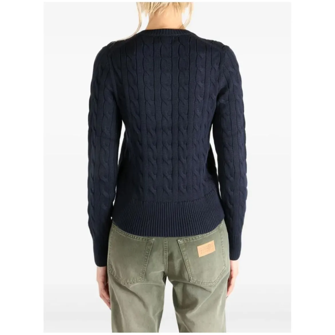 Polo Ralph Lauren Navy Blue Cable-Knit Cardigan With Fitted Silhouet Black Strickjacke