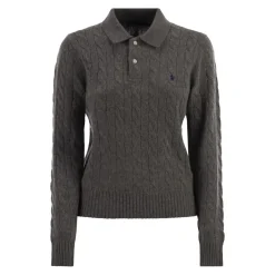 Polo Ralph Lauren Strickpullover mit Zopfstrick Grau Longsleeve