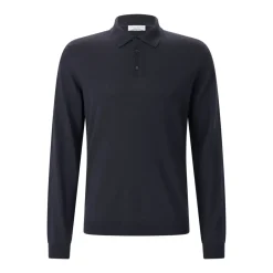 Roberto Collina Longsleeve aus Merinowolle dunkelblau Poloshirt