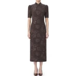 Rotate Jacquard Midikleid braun Midikleid