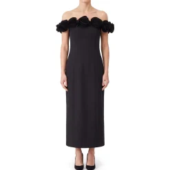 Rotate Midi Kleid aus Krepp schwarz Maxikleid