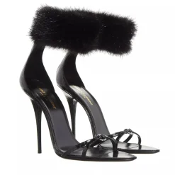 Saint Laurent Adorned With A Faux Fur Ankle Strap Black Riemchensandalen