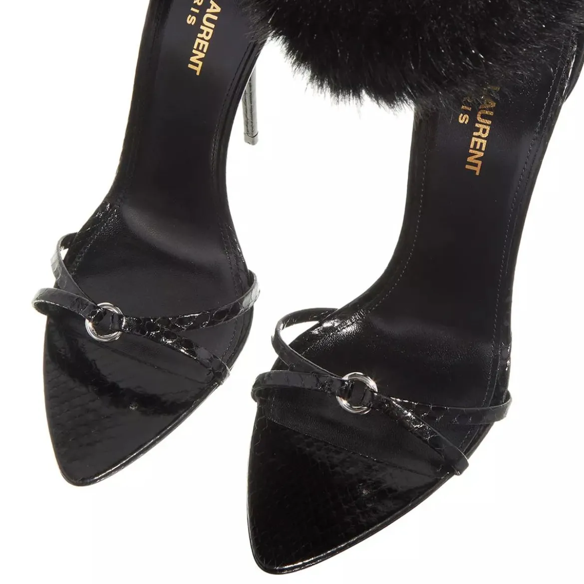 Saint Laurent Adorned With A Faux Fur Ankle Strap Black Riemchensandalen